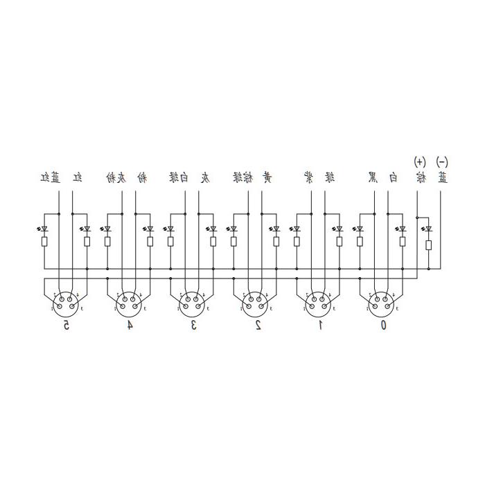 M8 junction box, dual channel, PNP, 6-port all-in-one, LED, PVC non-flexible cable, grey sheathing, 23P661-XXX