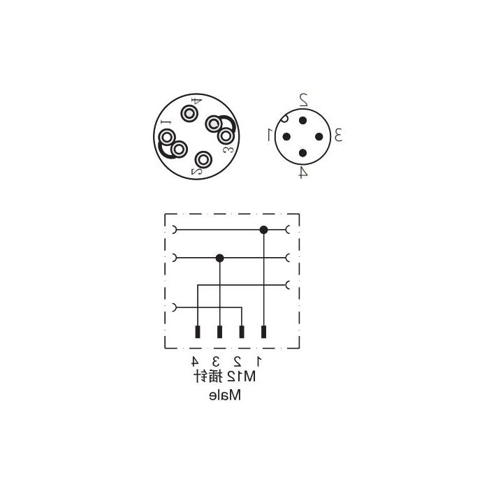 M12 4Pin, male straight, in-line connection, Y-splitter, 64FY21 